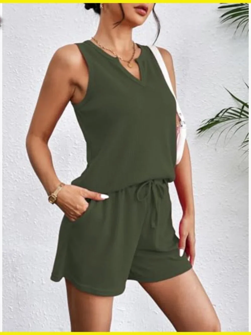Waffle Knit Tank Top Lounge Shorts Set Casual Summer Matching Outfit with